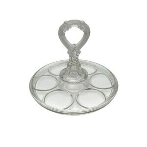 Vintage Clear Glass Round 10" 8 Drink Tumbler Serving Caddy with Handle